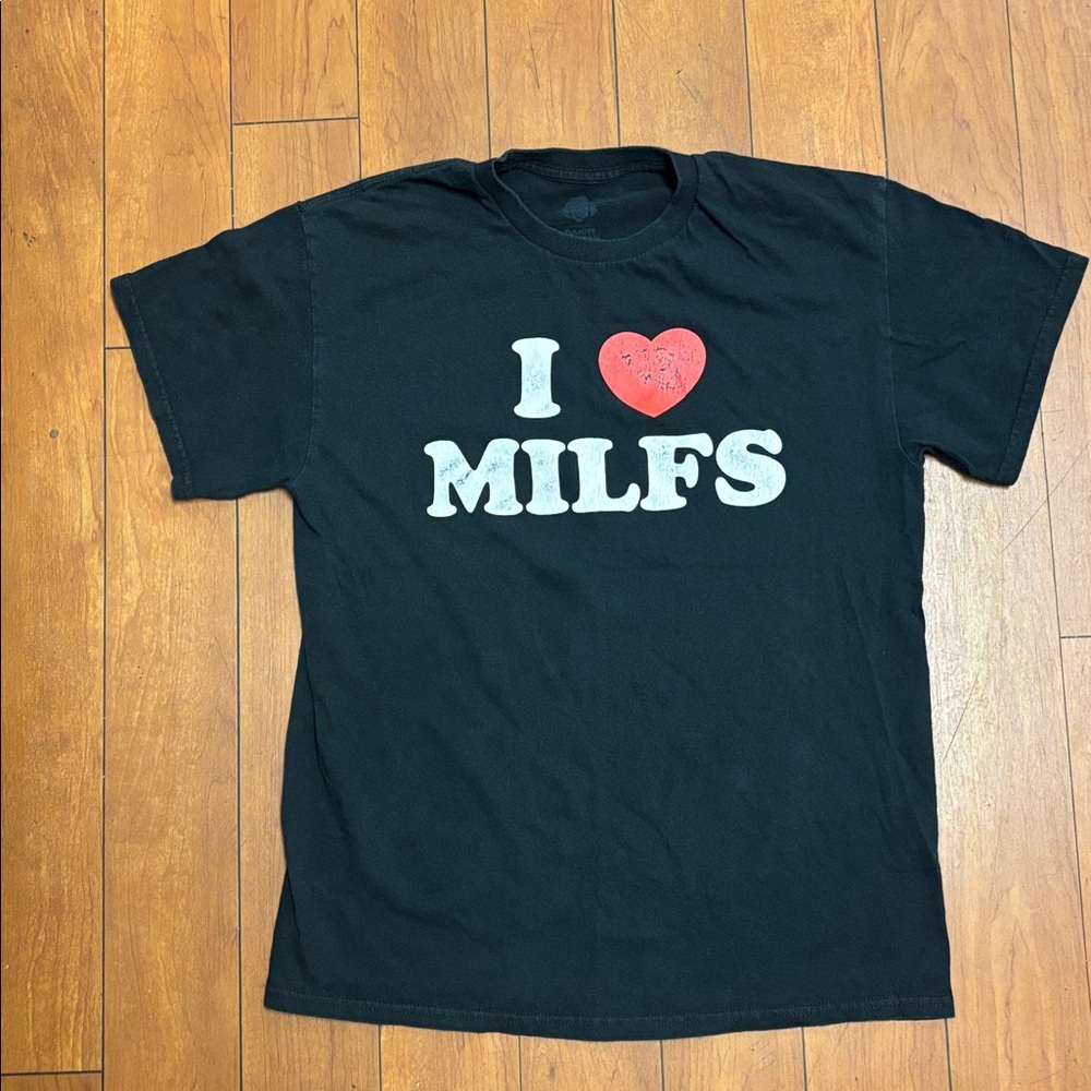 Black T-Shirt with Red Heart Graphic